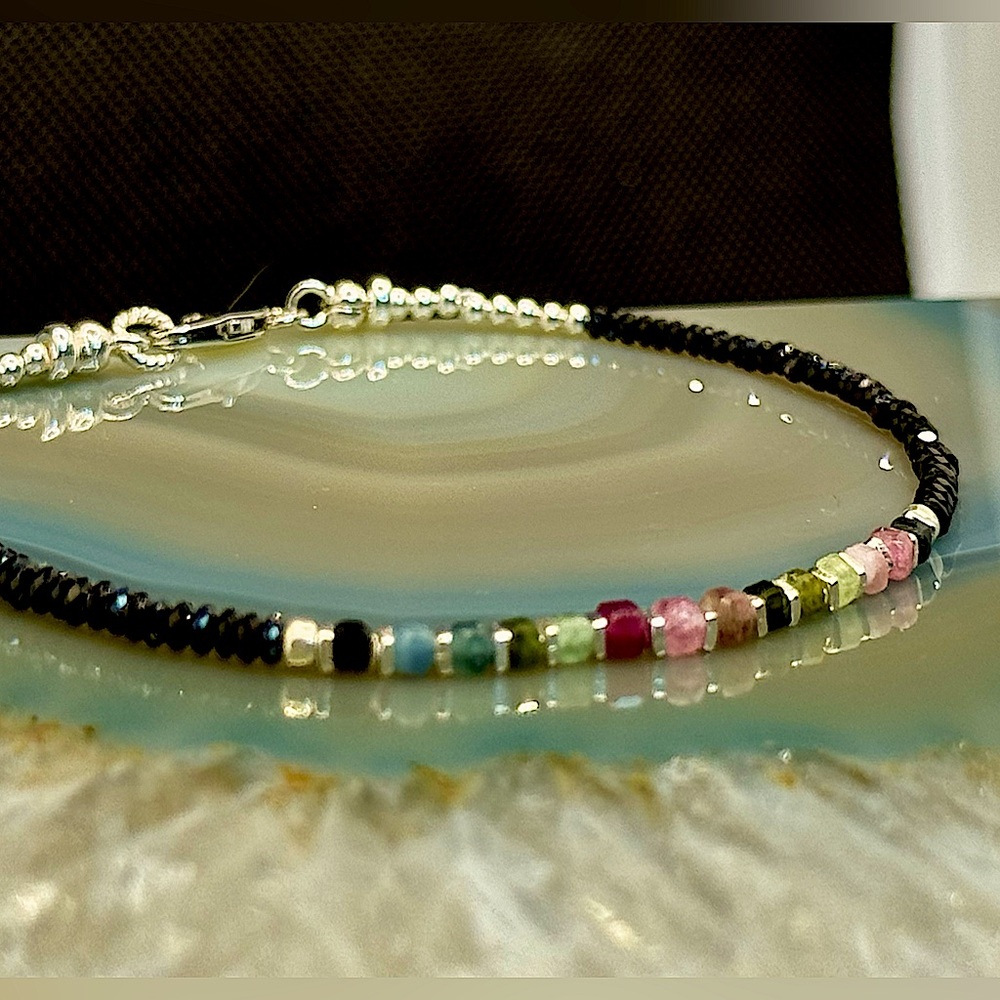 Multicolored Tourmaline Black Spinel and Sterling Silver Accents and Clasp